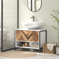 HOMCOM Under Sink Bathroom Cabinet, Rustic Under Sink Cabinet with Herringbone Doors and Open Compartment for Basin with or without Pedestal, 80 x 40 x 60cm, Cream White(m-10)