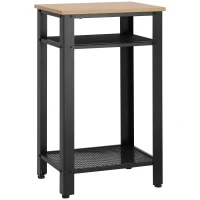 HOMCOM Industrial Side Table, 3-tier End Table with 2 Mesh Shelves and Metal Frame, Bedside Nightstand for Bedroom, Oak(m-10)