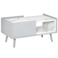 HOMCOM White Coffee Table with Faux Marble Top, 2-Tier Wood Center Table Sofa Table with Storage Drawer and Shelf for Home Living Room Reception Room(m-10)