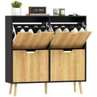 HOMCOM Mobile Portascarpe Stretto con 4 Cassetti Ribaltabili e Ripiani Regolabili per 16 Paia 95x26x95 cm Naturale e Nero(m-1)