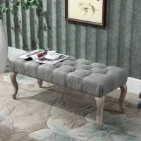 HOMCOM Upholstered Bench, Accent Window Seat, Tufted Bed End of Bench with Linen Fabric for Living Room, Bedroom, Hallway, Grey(m-7)