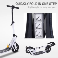 HOMCOM Folding Kick Scooter Height Adjustable w/ Rear Brake Double Shock Absorption System Wheels for Teens Adult White(m-6)
