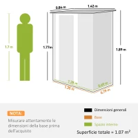Outsunny Casetta da Giardino in Acciaio con Porta con Chiavistello, 143x89x186cm, Marrone(m-3)