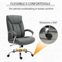 Vinsetto Sedia da Ufficio Imbottita e Girevole in Tessuto Traspirante, 65x78x110-120cm, Grigio(m-6)