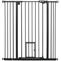 PawHut Barrera de Seguridad Extensible con Puerta Pequeña Cierre Automático y Sistema de Doble Bloqueo 74-101x104,1 cm Negro(m-10)