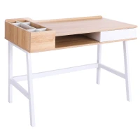 HOMCOM Mesa de Ordenador 80x53 cm Escritorio con 6 Compartimentos Estante Abierto y Cajón de Almacenaje para Oficina Despacho Estudio 100x55x81,5 cm Roble y Blanco(m-1)