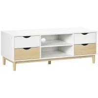HOMCOM Mueble TV de Salón Mesa para Televisores de hasta 55" con Estantes y 4 Cajones 120x40x44,5 cm Blanco y Roble(m-10)