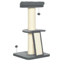 PawHut Cat Tree Tower with Scratching Posts, Pad, Bed, Toy Ball-Dark Grey(m-10)