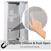 HOMCOM Wall Mounted Medicine Cabinet, Stainless Steel Bathroom Storage Cabinet with 2 Shelves, Glass Door Lockable(m-4)