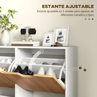 HOMCOM Zapatero Estrecho con 4 Cajones Abatibles y Estantes Ajustables para 16 Pares 95x26x95 cm Natural y Blanco(m-5)
