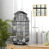 PawHut Vogelkäfig mit Schaukel, tragbarem Griff, 4 Futternäpfen, 3 Sitzstangen, 50,5 x 41 x 104 cm aus schwarzem Stahl(m-3)