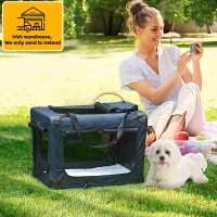 PawHut 60cm Pet Carrier Bag, Folding Cat Bag, Soft Dog Crate for Miniature Dogs with Cushion Storage Bags, Dark Blue(m-2)