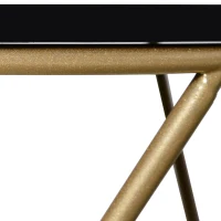HOMCOM Round End Table, Sofa Side Table with Wood Grain Top and Metal Crossed Legs, Accent Coffee Table for Living Room, Bedroom, Black, Gold Tone(m-8)