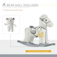 HOMCOM Kids Plush Ride-On Rocking Horse Toy Rocker with Plush Toy Realistic Sounds for Child 18-36 Months White(m-7)