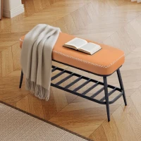 HOMCOM PU Leather Shoe Storage Bench - Brown(m-9)