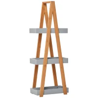 kleankin Badregal 3 Ebenen Treppenregal Leiterregal Badezimmer MDF Bambus Grau 30 x 18 x 81 cm(m-1)