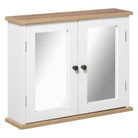 kleankin Armoire Murale avec Miroir pour Salle de Bain 2 Niveaux avec 1 étagère réglable et 2 Portes en bois- dim. 56I x 14P x 46H cm(m-12)