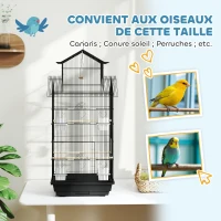 PawHut Cage à oiseaux volière avec balançoire poignée portable 4 mangeoires 3 perchoirs 50,5 x 41 x 104 cm en acier noir(m-7)