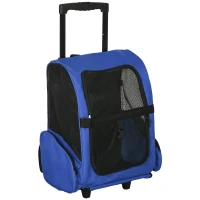 PawHut Pet Travel Backpack Bag Cat Puppy Dog Carrier w/ Trolley and Telescopic Handle Portable Stroller Wheel Luggage Bag (Blue)(m-1)