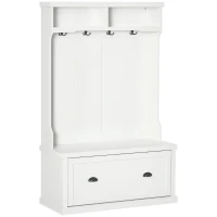 Aosom Garderobe im Vintage-Design mit Sitzbank 2 Regale MDF Weiß(m-1)