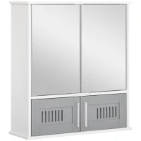 kleankin Bathroom Mirror Cabinet, Wall Mounted Storage Cupboard with Double Doors and Adjustable Shelf, Bathroom Organizer, Grey(m-1)