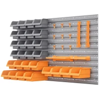 DURHAND Prateleira de Parede Organizador de Ferramentas com 28 Caixas Empilháveis e Ganchos 95,5x22,5x53,5 cm Cinza e Laranja(m-10)