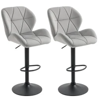 HOMCOM Adjustable Bar Stools Set of 2, Armless Upholstered Swivel Counter Chairs, Barstools with Back, Footrest, Light Grey(m-10)