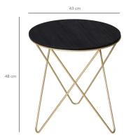 HOMCOM Round End Table, Sofa Side Table with Wood Grain Top and Metal Crossed Legs, Accent Coffee Table for Living Room, Bedroom, Black, Gold Tone(m-3)