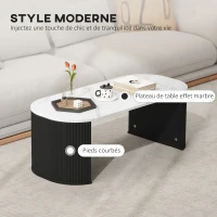 HOMCOM Table basse ovale, table d'appoint aspect effet marbre, coins arrondis pieds épais, 110 x 50 x 40 cm, noir(m-4)