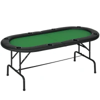 HOMCOM 8 Player Folding Poker Table, Oval Portable Blackjack Casino Table with Cup Holder, Felt Top and Metal Base, 183 x 82 x 75cm, Green and Black(m-10)