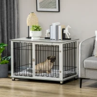 PawHut Indoor Dog Crate Furniture, Side End Table, with Soft Washable Cushion, Lockable Doors, for Small and Medium Dogs(m-2)