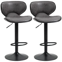HOMCOM Kitchen Stools Set of 2 Leather Upholstered 61-81cm Adjustable Height Counter Bar Stools with Back, Dark Grey(m-1)