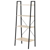 HOMCOM 4-Tier Vintage Ladder Shelf Bookcase Wood Storage Rack Stand Plants Display Black natural(m-8)