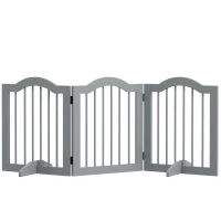 PawHut 3 Panels Dog Gate w/ Support Feet Fence Safety Barrier Freestanding Wood Light Grey(m-1)