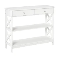 HOMCOM Tavolo Consolle con 2 Cassetti e 2 Mensole, Consolle Ingresso e Soggiorno in MDF, 100x30.5x80cm, Bianco(m-11)