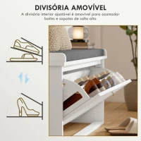 HOMCOM Banco Sapateira Moderno de Madeira com Prateleiras Ajustáveis e Almofada Acolchoada para 8 Pares de Sapatos 80x26x44,5 cm Branco(m-5)