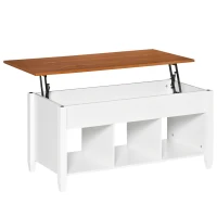 HOMCOM Mesa de Centro Elevable Mesa de Café con 3 Compartimentos Abiertos Mesa Rectangular Moderna para Salón Comedor 105x50x48-61,5 cm Blanco y Marrón(m-1)