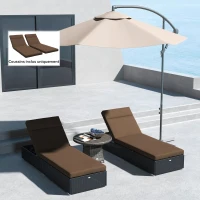 Outsunny Lot de 2 Matelas pour Chaise Longue transat Sangles d'attache pour Jardin MATELAS UNIQUEMENT 196L x 55l cm Marron(m-2)