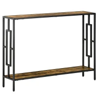 HOMCOM Industrial Console Table with Storage Shelf, Narrow Hallway Dressing Desk with Metal Frame for Living Room, Bedroom, Rustic Brown(m-1)