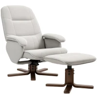 HOMCOM Linen Swivel Recliner Chair with Footstool, Upholstered Reclining Armchair with Wooden Base for Living Room, Light Grey(m-10)