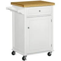 HOMCOM Kitchen Cart Storage Trolley Wooden Cabinet with Drawer Cupboard Towel Rail White(m-10)
