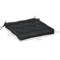 Outsunny Set of 4 Garden Seat Cushion with Ties, 42 x 42cm Replacement Dining Chair Seat Pad, Black(m-3)