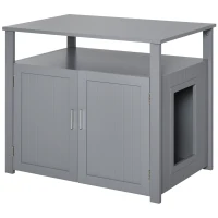 PawHut Wooden Cat Litter Box Enclosure Furniture with Adjustable Interior Wall & Large Tabletop for Nightstand, Grey(m-1)