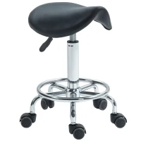 HOMCOM Salon Saddle Stool, Rolling Saddle Chair for Massage, Spa, Clinic, Beauty, Hairdressing and Tattoo, Black(m-10)