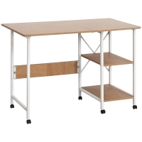 HOMCOM Klapptisch Schreibtisch Beistelltisch Bürotisch Mobiler Computertisch mit Rollen MDF Natur 107 x 55 x 76 cm