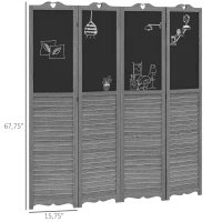 HOMCOM Paravent Séparateur d'Ambiances Pliable en 4 Panneaux en Bois avec Ardoises pour Chambre à Coucher 162x172 cm Gris(m-3)