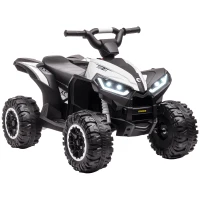 HOMCOM 12V Ride-On Quad Bike w/ Music, Horn, for Ages 3-5 Years - White(m-10)