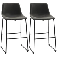HOMCOM Lot de 2 tabourets de bar design vintage avec repose-pieds métal et revêtement synthétique hauteur 99 cm gris foncé(m-1)