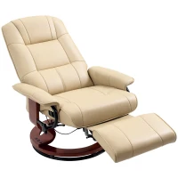 HOMCOM Reclining Swivel Chair, with Footrest - Cream White(m-10)