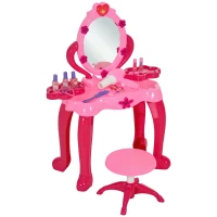 AIYAPLAY Coiffeuse pour enfants de 3 à 6 ans avec tabouret miroir 15 PCS, table de maquillage avec lumière musique sèche-cheveux(m-10)